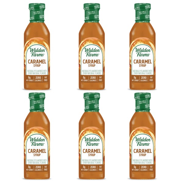 Walden Farms Caramel Syrup 12 oz Bottle (6 Pack) - Sweet Syrup, Near Zero Fat, Sugar and Calorie - For Pancakes, Waffles, French Toast, Yogurt, Oatmeal, Lemonade, Desserts, Snacks, Appetizers and Many More