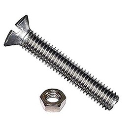 Merriway BH02522 (100 Pcs) Slotted Countersunk Head Machine Screws with Nuts, M3 x 25 mm (1/8 Inch x 1 Inch) Bright Zinc Plated - Pack of 100 Pieces