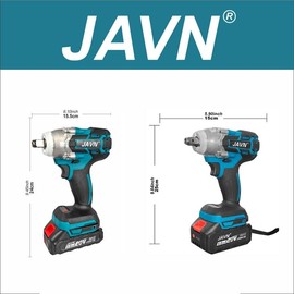 JAVN 340N.m Electric Impact Wrench, 1 Set Cordless Electric Wrench, Brushless Wrench Socket Li-ion Battery Hand Drill Installation Power Tools, Work Equipment for Men, Construction Tools - Color: Black & Blue, Specification: JV-BMTC1-1P（1 Battery 2.0AH）