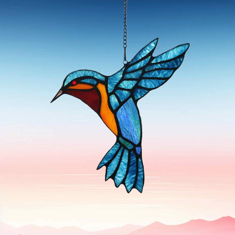 Alivagar Stained Glass Bird Window Hangings SunCatcher, 9" x 7