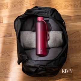 KIVY Slim Water Bottle 32oz [Lightweight & Shatterproof] Fits Backpack & Cupholder for Travel, Sports, School, Gym - Frosted red bottle no straw - Gym water bottle screw top - Dishwasher Safe