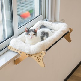 Cat Window Perch Cat Window Hammock Seat for Indoor Cats Sturdy Adjustable Sturdy Steady Cat Bed Providing All-Around Sunbath Space Saving Washable Holds Up to 40 lbs (2 in 1 Beige Nesting Cushion)