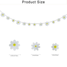 Neyeidru 6Pcs White Daisy Banner Garland Flower Hanging Bunting for Girl Boy Groovy Hippie Boho Birthday Party Decoration