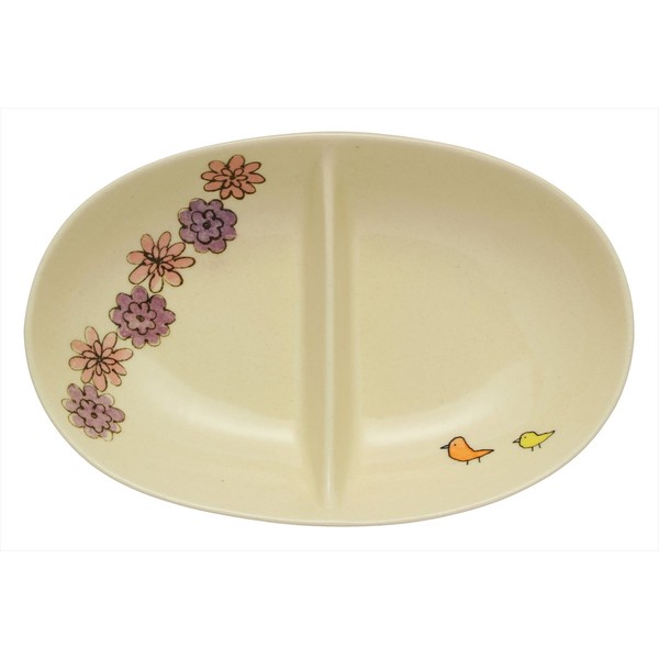 窯元 sousen Medium Dish Pink 18 cm Seto Ware Two Compartment Plate, Tri Pattern