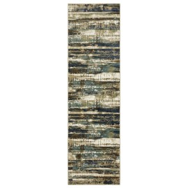 Homeroots 8' Beige And Blue Abstract Runner Rug