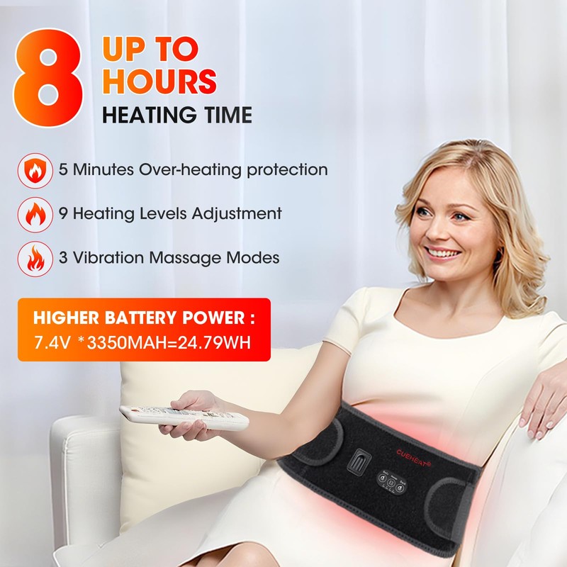 CUEHEAT Heated Waist Belt, Cordless Heating Pad for Low Back,