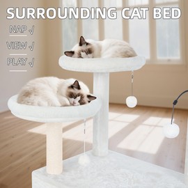 AIWIKIDE 70'' Big Cat Tree, Cat Tower with Multi-Level Condo, Hammocks, Rotating Toy, Beige