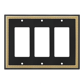 Pearled Frame Decorative Wall Plate Switch Plate Outlet Cover (Triple Decorator, Black & Dark Golden)