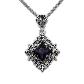 Moon Maiden Jewelry Gothic Victorian Steampunk Silver Filigree Necklace Pendant Choker Bridal Wedding Renaissance Medieval Edwardian Celtic Art Nouveau Goth (Deep Violet Purple)