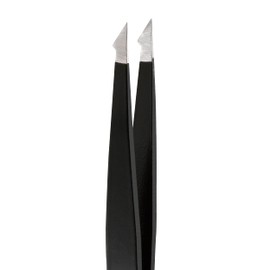 Rubis Evolution Stainless Steel Tweezers, Combined Pointed/Slanted Tips for Precise Eyebrows and Hair Removal, 1K904, Made in Switzerland, Black