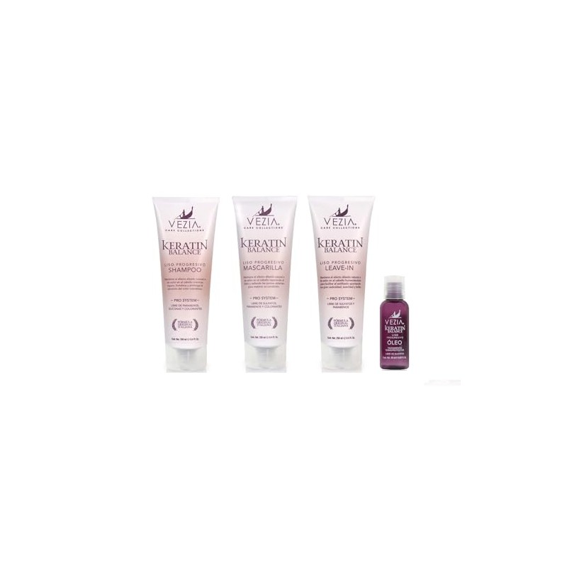 Pack x4 Vezia Keratine Balance – Shampoo, Mascarilla, Leave In