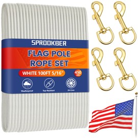 100Ft Flagpole Rope Kit, 5/16" Nylon Halyard with 4 Zinc Alloy Swivel Snap Hook, Heavy Duty and Weather Resistant Replacement FlagPole Accessories for Outdoor Flagpole and Other Utility Use White