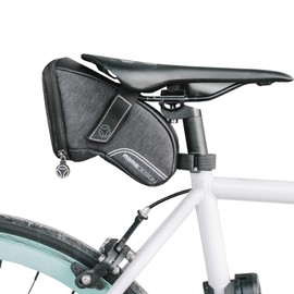 MOMODESIGN Bolsa de sillín para bicicleta SB01, universal para bicicleta de viajeros, poliéster resistente al agua, ribetes reflectantes, versátil, fácil acceso, capacidad de 1,2 litros