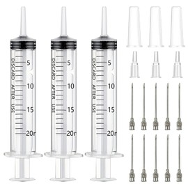 3 Stück Spritzen 20ml, Plastikspritze 20ml mit Edelstahl Nadeln, Wiederverwendbare Kunststoffspritzen für Pflanzenbewässerung, Tierfütterung, Wissenschaftliche Labors(Individuelles Paket)