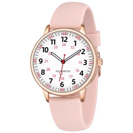 TWOPTION Nurse Watch for Women Waterproof Analog Silicone Watch with Second Hand for Nursing Essentials (Rose Gold)