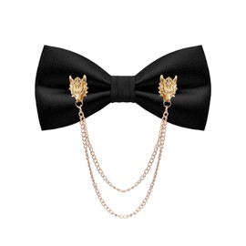 L04BABY Vintage Bow Ties for Men Gold Metal Wings Chain Pre Tied Bowties Adjustable Party Banquet Wedding Bow Tie Christmas (Black-TY1, One Size)