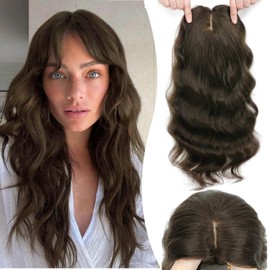 GULALUUK 18Inch Human Curly Hair Toppers for Thinning Hair Real Women Severe Loss Large 8.5 * 8 inch Base Wavy Topper Medium Brown（4#）