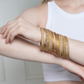 Touchstone Colourful 2 Dozen Bangle Collection" Indian Bollywood Alloy Metal Textured Golden Colour Designer Jewellery Bangle Bracelets Set of 24 in Antique Gold Tone for Women, Metal