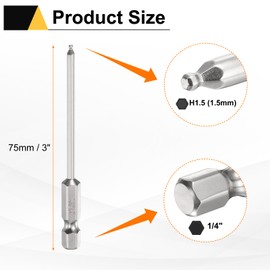 sourcing map 5pcs Ball End Hex Screwdriver Bit H1.5 (1.5mm) Head 1/4" Hex Shank 75mm (3") Long Magnetic S2 Steel Metric Screw Driver Drill Bit Wrench Socket Power Tool