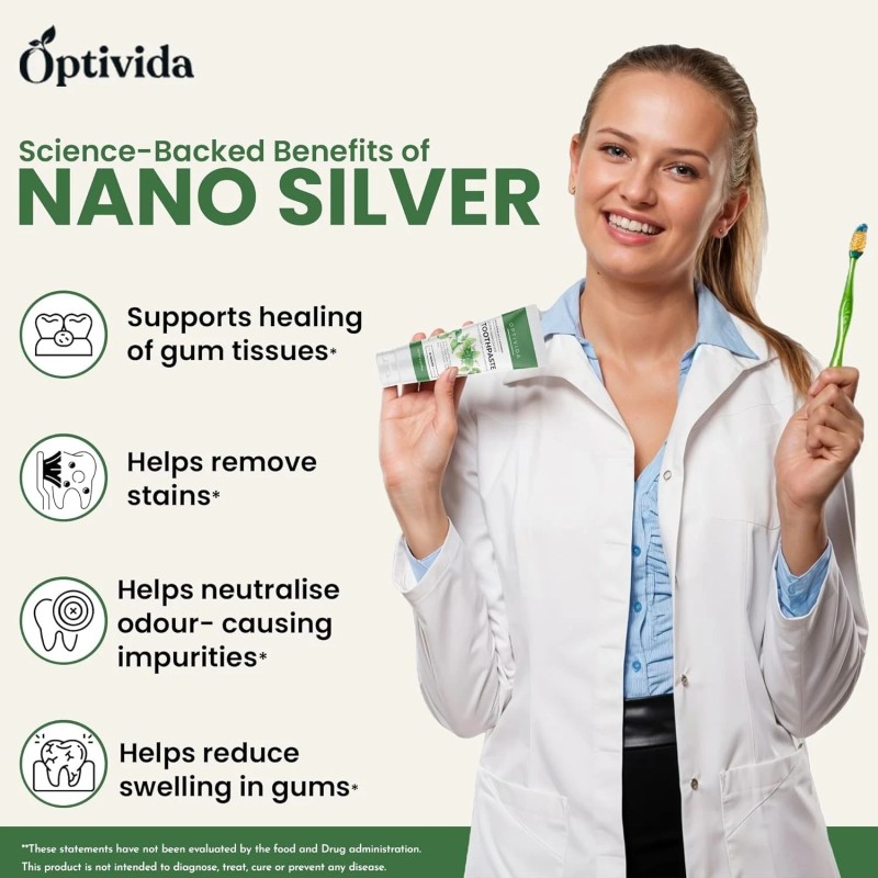Optivida Health - Colloidal Silver Infused Coral Toothpaste W/Calcium, Xylitol,