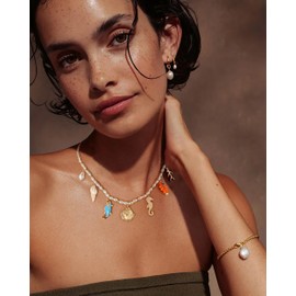 CLASSYZINT Adjustable Simulated Pearl Necklace with 7 Ocean Charms Sea-Themed Jewelry Valentine's Day Jewelry Everyday & Party Necklace