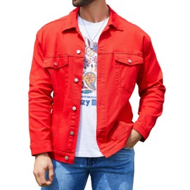 Bindefon Denim Jackets for Men Trucker Jean Jacket Unlined Coats Spring Fall Outfits(Red,S)