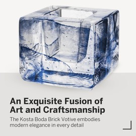 Kosta Boda Brick Votive, Tealight Candle Holder, Made from Crystal - Cube Brick Shape, Contemporary Art, Shelf Decoration & Table Centerpiece, 3" x 3.4" - Blue