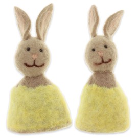 MIJOMA Set of 2 Egg Cosy Rabbit Felt Easter Bunny Easter Decoration for Breakfast Eggs, Handmade Felted (Light Yellow)