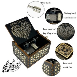 Mini Music Box 18 Note Hand Crank Engraved Wood Music Box for Dear Wife Girlfriend Valentine Xmas Wedding Anniversary Present (Can't Help Falling in Love-black)