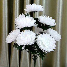 Lifelike Artificial Chrysanthemum - 1 Stem with 9 Blooming Blue Flowers, Suitable for Funerals, Weddings, Home & Cemetery Decorcolor: White