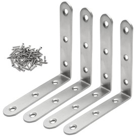 4 Pcs L Bracket Corner Brace, 4 Inch Stainless Steel Heavy Duty Shelf Bracket 90 Degree Corner Brace Joint Right Angle Brackets with Screws for Shelves Support(100mm x 100mm x 20mm)