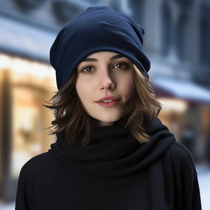 Miobo Slouch Beanie Hat, Destroyed Vintage Look, One Size, black
