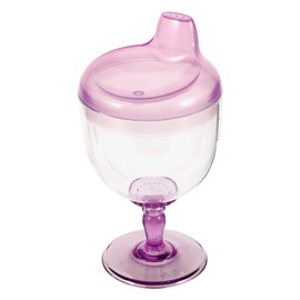 Garneck Goblet Cup - 180ml Plastic Wine Glass Style Cup with Lid - No Spill Cup for Ideal for Birthday Parties Purple