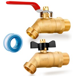YELUN Brass Ball Valve Full Flow Male Hose Bibb 3/4" Male NPT Inlet Connection with 3/4" GHT Water Hose Outlet Heavy-Brass Faucet for Gardens and patios (Long and Butterfly 2PCS)