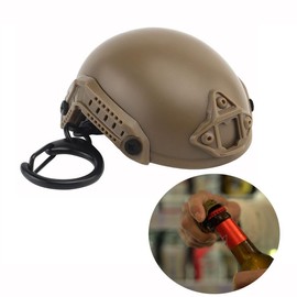 Zamudam Mini Helmet Keychain Charm Tactical Realistic Model Removable Miniature Helmet Model Beer Bottle Opener Keyring Gifts Brown