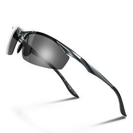 Glazata Polarized Sports Sunglasses, Color Changing Dimming Polarized Glasses, Day and Night, Ultra Lightweight Metal, UV400, UV Protection, Driving, Baseball, Bicycle, Night Fishing, Running, Golf, Driving, gray