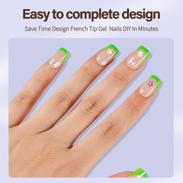 Misssix XBASICTIPS Green French Tip Press On Nails, 150Pcs French
