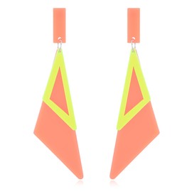 Retro Geometric Double Triangle Long 80's Dangle Drop Earrings (Orange)