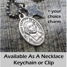 St. John Baptist De La Salle Necklace, Keychain or Clip, Patron Saint of Teachers, Catholic Jewelry, Customize with Initial or Crystal Birthstone Option, Unisex Gift