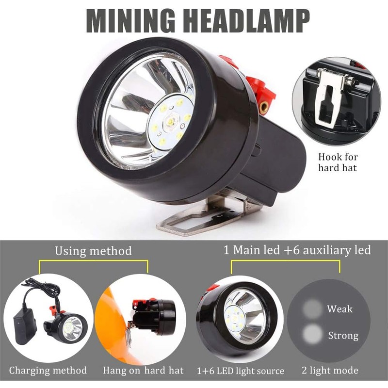 Rechargeable LED Mining Cap Lamp 1+6 Light Source, White Light