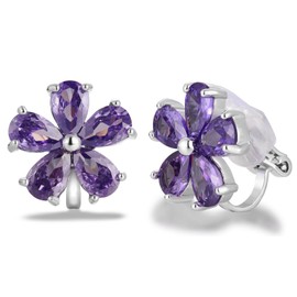 MOLATTA Clip On Flower Earrings for Women CZ Sparkly Stud Earrings Non Pierced Cubic Zirconia Cherry Blossom Purple, Brass, Cubic Zirconia