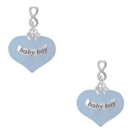 Delight Jewelry Baby Boy Blue Heart with Baby Feet Silvertone Infinity Post Earrings