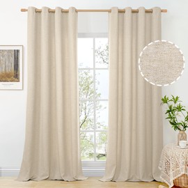BGment Oatmeal Privacy Linen Curtains for Living Room 95 Inch Length 2 Panels Set, Burlap Textured Light Filtering Thick Drapes for Bedroom Farmhouse Window with Grommet, Each 52 Inch Wide