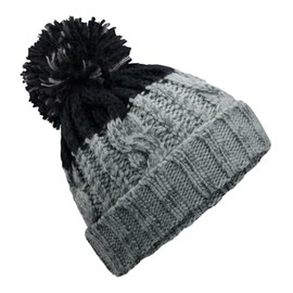 ASVP Shop Corkscrew Cable Knitted Bobble Hat Plain Mens Womens Beanie Warm Winter Pom Wooly Cap (Light Grey/Black)