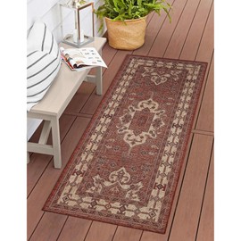 Liora Manne Carmel Indoor/Outdoor Power Loomed Synthetic Blend Low Profile Area Rug - Traditional Border Global Southwestern Oriental (Kilim Chili) (1'11" x 4'11")