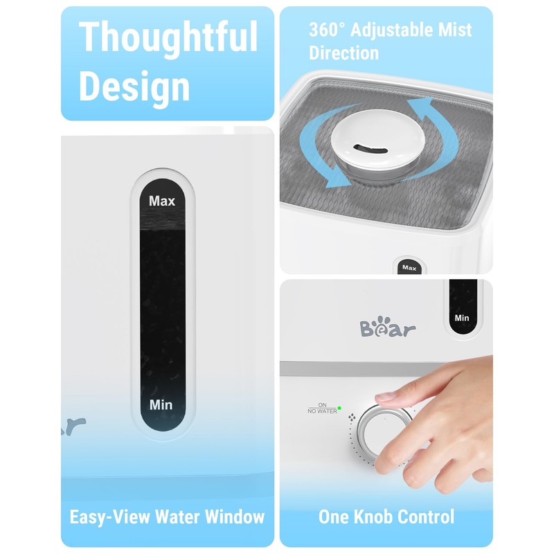 Bear Humidifiers for Bedroom, 2.5L Cool Mist Humidifiers and Oil