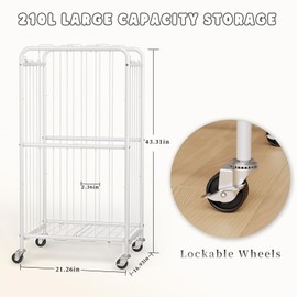 210L Stuffed Animal Storage, Kid Plush Toy Organizer with Wheels, Animal Zoo Toy Holder with Metal Frame & Elastic Cord for Living Room Nursery Playroom Bedroom Kids Toddler Room Space Save (White)