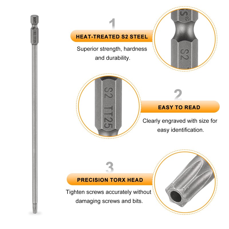 sourcing map 3pcs TT27 Security Torx Head Screwdriver Bit 8"