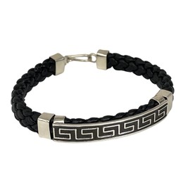 TCLAUDIA, Pulsera de Plata 925 y piel color negro para Hombre | Regalo Original y Elegante Hecho a Mano en México | Joyería Artesanal con Grabado Moderno | Esclavas, Brazalete y Pulseras para hombre