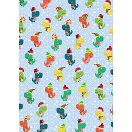 Party Angels 2 Sheets Merry Christmas Dinosaurs Children Wrapping paper Xmas Kids Cute Unisex Giftwrap (PA), 2 Count (Pack of 1)
